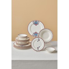 PremiumPort Şık 24 Parça Bone Nakkaş Yemek Takımı, 6 Kişilik, Zarif ve Modern Tasarım