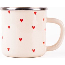 PremiumPort Kalp Desenli Emaye Kupa ile Sıcak ve Keyifli Anlar