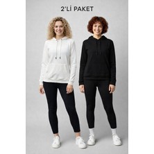 Machetta Unisex Siyah Beyaz 2'li Set Ottoman Kumaş Kapüşonlu Kanguru Cep Sweatshirt