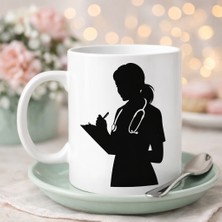 Toptan Bulurum Hemşire Temalı Porselen Kupa Model 172– Stetoskoplu Kadın Sağlık Çalışanı Tasarımlı Kahve Kupası – Hemşirelere Özel Hediye Fincanı