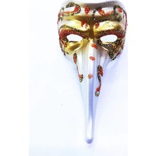 Die Grup  Turuncu Renk Işlemeli Seramik Malzemeden Imal Venedik Uzun Maske Magnet