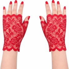 Die Grup  Kırmızı Dantel Parmaksız Kısa Eldiven