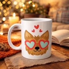 Die Grup  Sevimli Yorkshire Terrier Tasarımlı Porselen Kupa Model 49 – Kalpli Gözlüklü Köpek Desenli