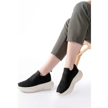 Aymood DM-707  Siyah Fileli Beyaz Faillant Taban Taş Aksesuarlı Günlük Spor Ayakkab