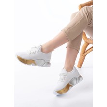 Aymood RS-400  Beyaz Bağcıklı Fileli Renkli Taban Günlük Kadın Spor