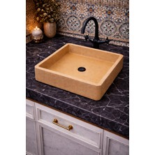 Taş Atölyesi Tezgah Üstü Kare Model Taş Lavabo 45 x 45 cm