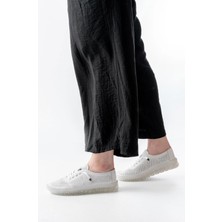 Aymood S-365  Beyaz Desenli Hakiki Deri Şeffaf Taban Kadın Spor Ayakkabı