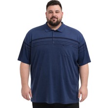 Battal Moda Battalmoda Erkek Büyük Beden Melanj Lacivert Polo Yaka Kısa Kollu Block Tişört 5xl-6xl-7xl-8xl