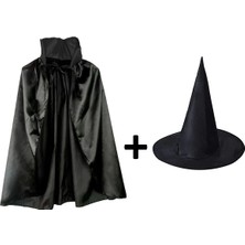 Die Grup  Siyah Yakalı Pelerin ve Siyah Cadı Şapkası Seti Çocuk Boy