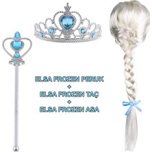 Die Grup  Örgülü Karlar Ülkesi Frozen Elsa Peruğu Tacı ve Sopası Çocuk Boy
