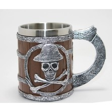 Die Grup  Korsan Temalı Ahşap Görünümlü 3D Kabartmalı Çelik Kupa Bardak