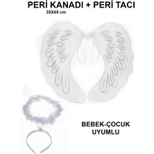 Die Grup  Beyaz Dantel Tüllü Peri Kanadı ve Peri Tacı Seti 45X40 cm