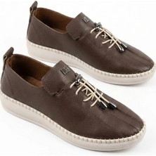 Giamgia Store Kadın Kahverengi Süet Lastik Bağcıklı Dikişli Esnek Taban Vegan Deri Günlük Ayakkabı