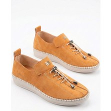 Giamgia Store Kadın Turuncu Süet Lastik Bağcıklı Dikişli Esnek Taban Günlük Yürüyüş Ayakkabı