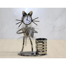 Fta Ticaret Metal Akordiyon Çalan Müzisyen Kedi Saat ve Kalemlik