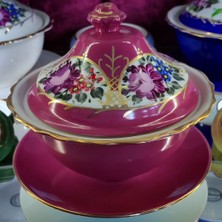 Manushum El Boyaması Porselen Gülbahar Çukur Sahan-Koyu Pembe