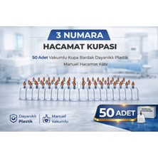 TeknoKapsül 3 Numara Hacamat Kupası 50 Adet Vakumlu Kupa Bardak Dayanıklı Plastik Manuel Hacamat Kabı Seti