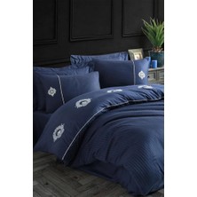 TeknoKapsül Elegant Nakışlı Pamuk Saten Çift Kişilik Nev Takımı Olimpos Lacivert