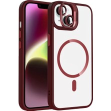 TeknoKapsül Iphone 14 Remim Lensli Magsafe Standlı Kapak - Bordo