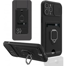 TeknoKapsül Iphone 12 Kılıf Zuma Kartvizitli Yüzüklü - Siyah