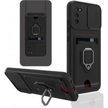 TeknoKapsül Galaxy A03S Kılıf Zuma Kartvizitli Yüzüklü - Siyah