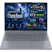 Lenovo ThinkBook 16p G6 ADR AMD Ryzen 9 8940HX 32GB 1TB SSD RTX 5060 8GB (115W) 16" 2.5K WQXGA (2560x1600) IPS Panel 240Hz Freedos Taşınabilir Bilgisayar 21U00013TX