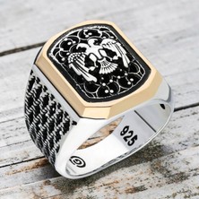 Takılingo 925 Ayar Gümüş Telkari Selçuklu Kartalı Motifli Erkek Yüzük