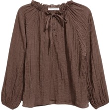 Mixray 4790 Kadın Hafif Transparan Büzgülü Bağlamalı Kraşlı Bluz Kahve