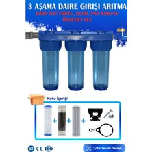 Aquatime 10 Inç 3 Aşama Daire Bina Sayaç Girişi Su Arıtma Cihazı Yıkanabilir-Gac Karbon-Blok Karbon Filtreli