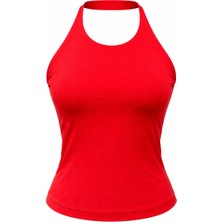 Mixray 2081 Kadın Halter Yaka Sırt Dekolteli Atlet Bluz Kırmızı