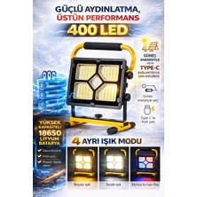 Qasul 400 LED Şarjlı Projektör Işıldak Güneş Enerjili Taşınabilir LED Lamba 4 Modlu Powerbank Özellikli
