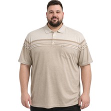 Battal Moda Battalmoda Erkek Büyük Beden Melanj Bej Polo Yaka Kısa Kollu Block Tişört 5xl-6xl-7xl-8xl