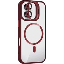 TeknoKapsül Iphone 16 Remim Lensli Magsafe Standlı Kapak - Bordo