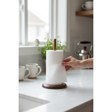 PremiumPort Lüks Masif Akasya Ahşap Kağıt Havluluk Mutfak Tezgahı Düzenleyici