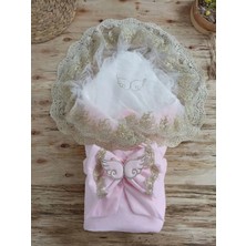 TeknoKapsül Yenidoğan Kumru Melek Kanat Fiyonklu Gold Çift Dantel Duvaklı Trilüks Kundak Bebek Battaniyesi