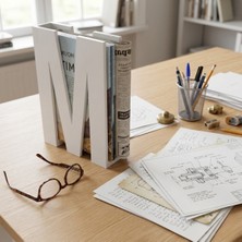 Sumua Store Dekoratif Dergilik Kitap Tutucu Mdf - Modern Masa Üstü Organizer Kitaplık Standı - Harfi Tasarım