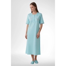 Mecit Pijama Mecit 6363 Turkuaz Kadın %100 Pamuk Uzun Gecelik