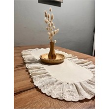 Nurgita Home Oval Fırfırlı Naturel Ham Keten Fisto Runner (35 x 80 Cm)