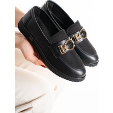 Kadın Siyah Loafer Makosen Tokalı Klasik Günlük Ayakkabı S2546