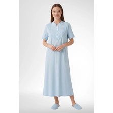 Mecit Pijama Mecit 6366 Mavi Kadın %100 Pamuk Uzun Gecelik