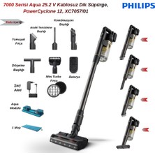 Philips Phılıps 7000 Serisi Aqua 25.2 V Kablosuz Dik Süpürge, Powercyclone 12, 80 Dk'ya Kadar Şarj, XC7057/01