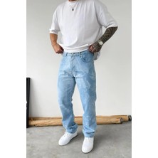 HAFKA Buz Mavi Angel Baskılı Premium Baggy Pantolon