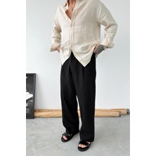 HAFKA Siyah Premium Baggy Keten Pantolon