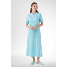 Mecit Pijama Mecit 6366 Turkuaz Kadın %100 Pamuk Uzun Gecelik