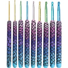 İğne İzi 9 Parça Renkli Tığ Seti – Metal Uçlu, Mermaid Desenli Ergonomik Saplı Tığ Seti