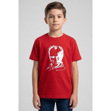 Kinderos Unisex Çocuk Bisiklet Yaka Atatürk Baskılı Kısa Kollu Tişört - 26Y 1881