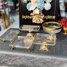 PremiumPort 5 Parça Metal Ayaklı Sunum Tabağı Seti, Gold ve Gümüş Renk