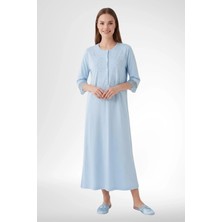 Mecit Pijama Mecit 6365 Mavi Kadın %100 Pamuk Uzun Gecelik