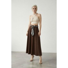 Shopping Shop Fular Kemerli Fermuarlı Etek Kahve