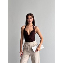 Shopping Shop Göğsü Oval Demir Bodysuit KAHVE